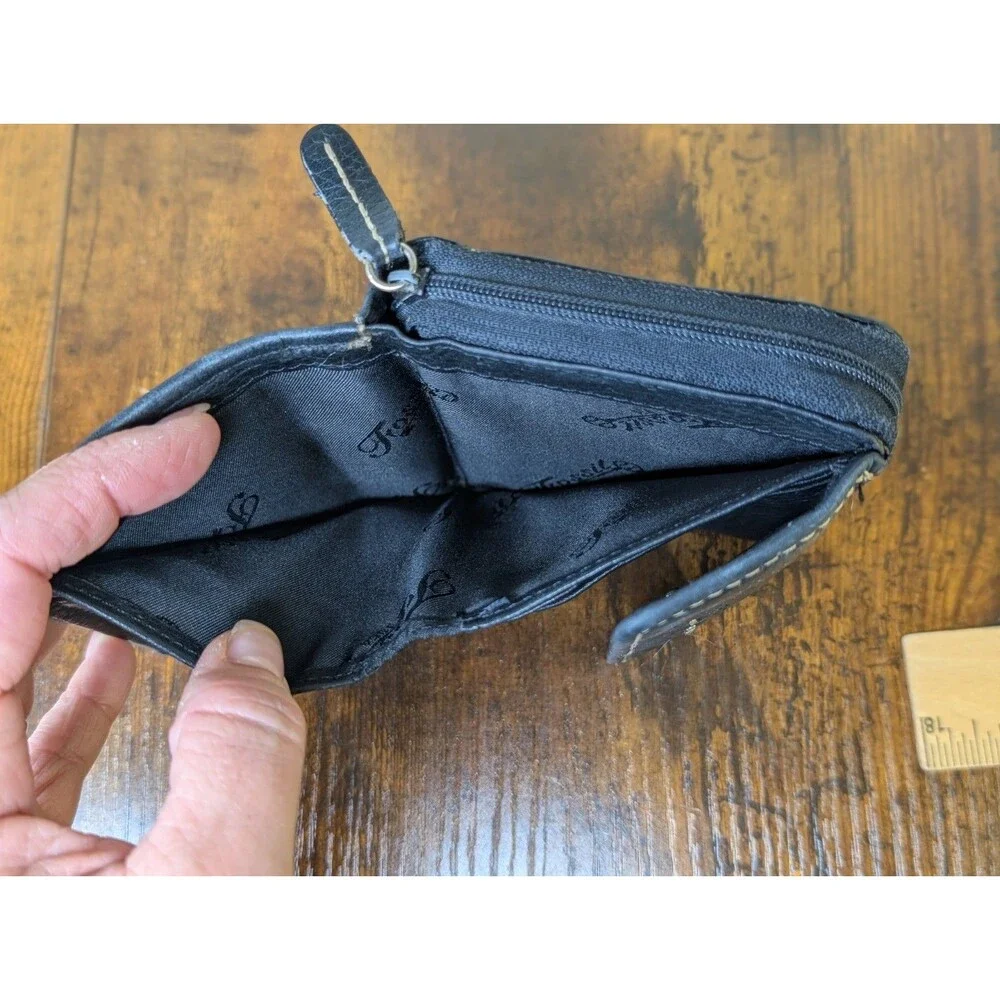 Fossil Trifold Wallet Pop Stitch Y2K Black Soft Pebbled Leather Change